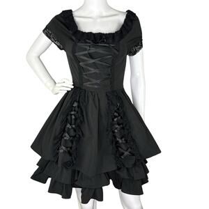 Gothic Lolita Dress Vamp Lace Up Corset Black Sz XS